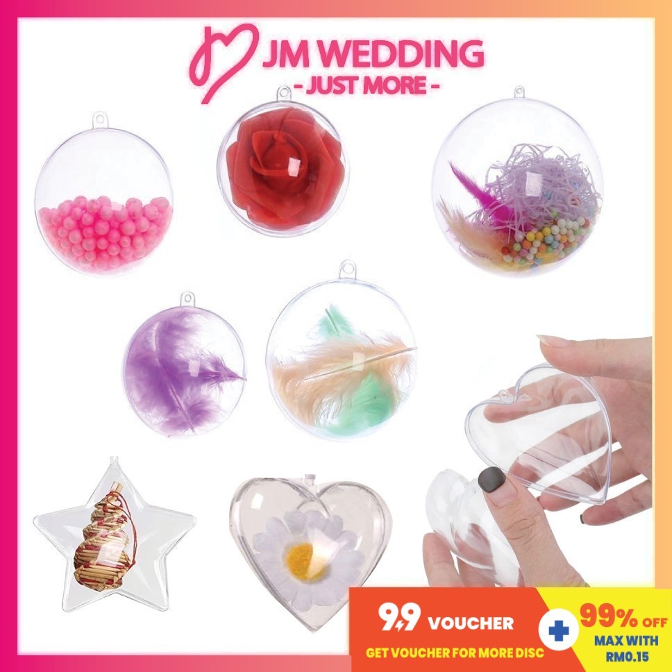 Clear Plastic Fillable Ornament Ball Transparent DIY Bola Plastik Gift/Doorgift/Craft Deco Birthday