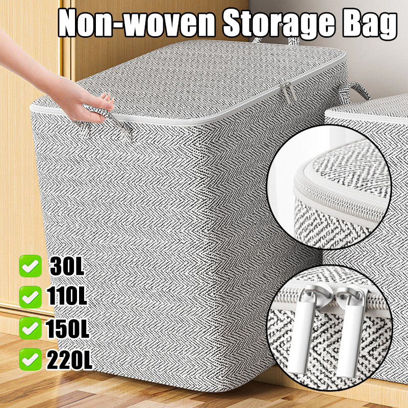 Foldable Non-woven Storage Bag Portable Clothes Organizer Box with Zipper&Handle Wardrobe Assortment Pakaian Lemari Beg