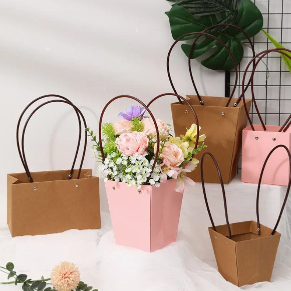 JOY Flower Bouquet Paper Gift Bag Waterproof Tote Florist Plant Box Basket Surprise Packing Kraft Kotak Bunga Beg