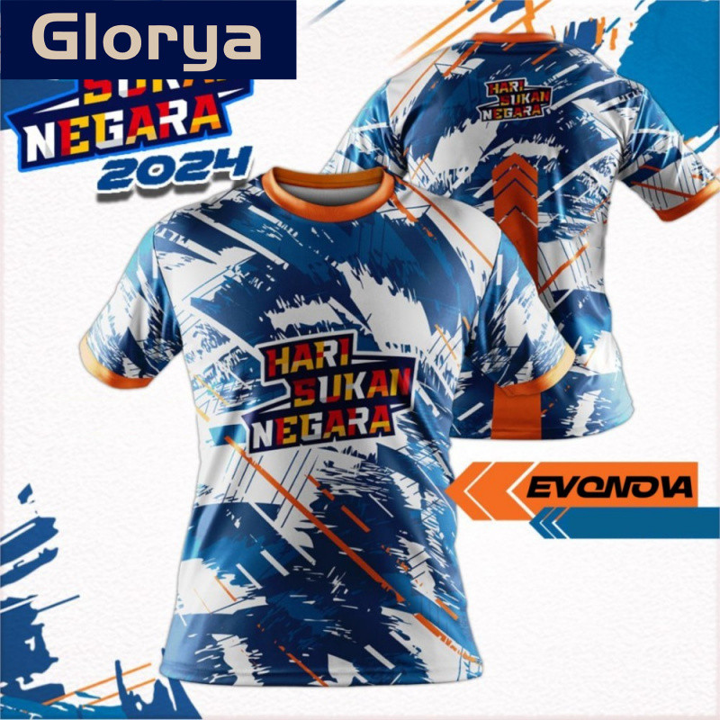 Glorya TSHIRT HARI SUKAN NEGARA 2024 Jersey Quick Dry Full Sublimation Microfiber Sports Short Sleeves Unisex Muslim Apparels