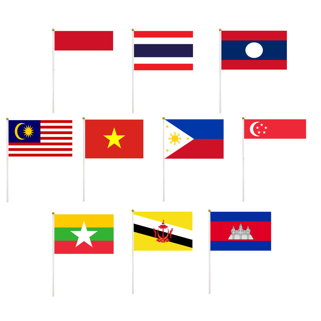 10pcs ASEAN All Country Flag Southeast Asia Small Handheld Flags Singapore,Vietnam,Brunei,Indonesia,Laos,Philippines,Thailand,Malaysia,Myanmar,Cambodia,Timor-Leste Flag