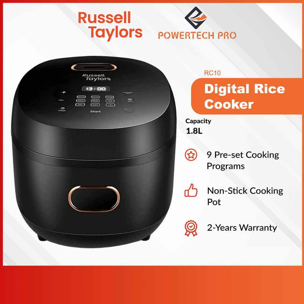 Russell Taylors Digital Rice Cooker with Sugar Reducing 9 Pre-Set Programs  (RC10) - 1.8L / 900W