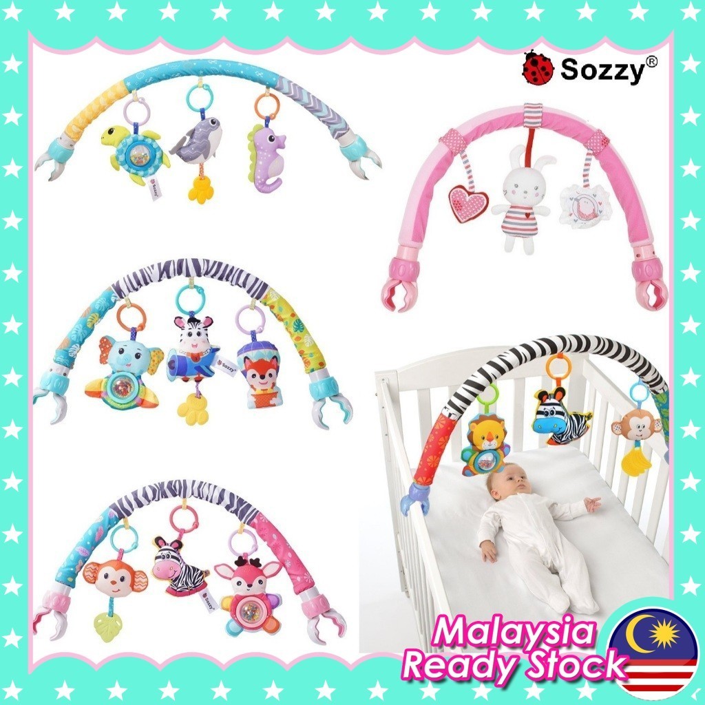 Sozzy Stroller Activity Arch Pink Bunny / Zebra / Safari / Baby Bed Toy / Baby Cot Arch