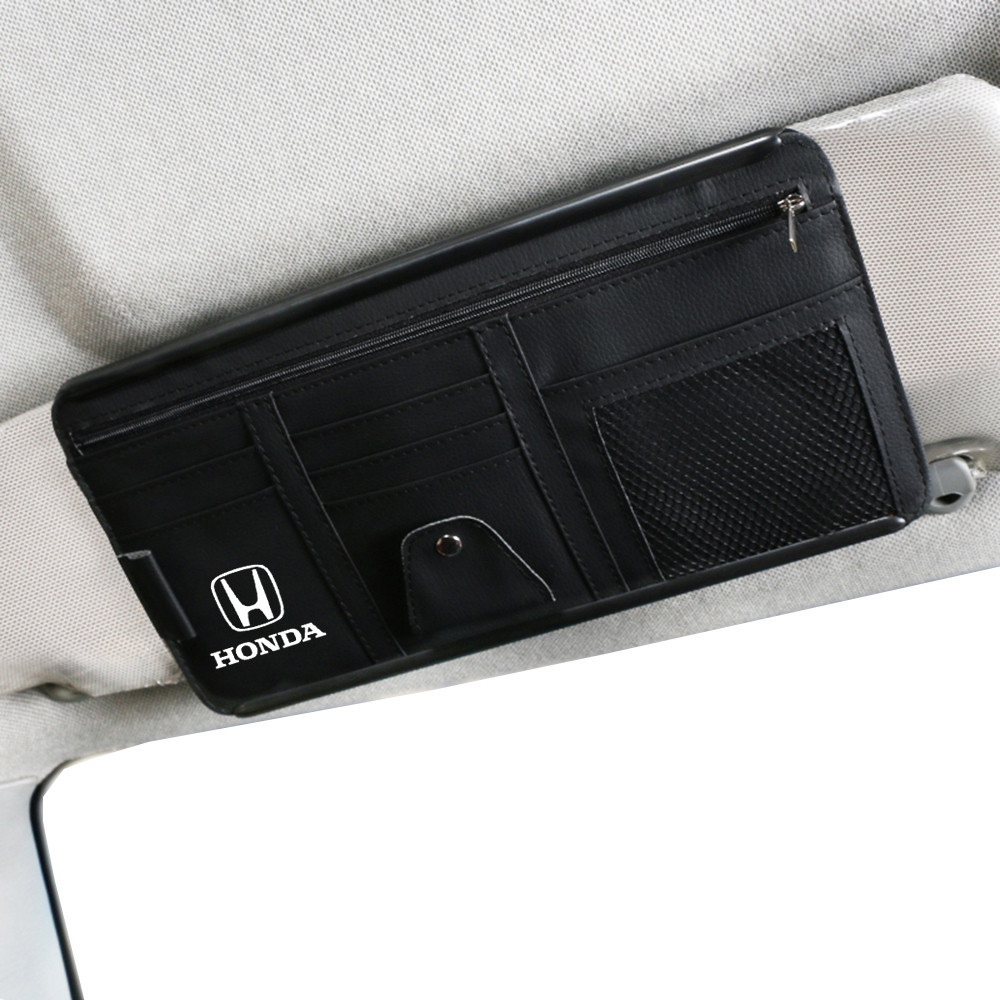 Car Sun Visor Multifunctional Leather Card Holder Fits Honda Accord Civic Brio CRV HRV Jazz Odyssey Glasses Clip Organizer