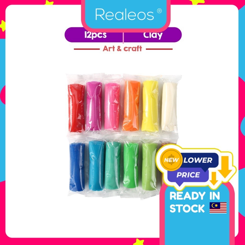 Realeos 12pcs 20g Refill Pack 6g Air Dry Super Light Clay Kids Ice Cream Plasticine Toy Clay Play Dough Permainan Kanak