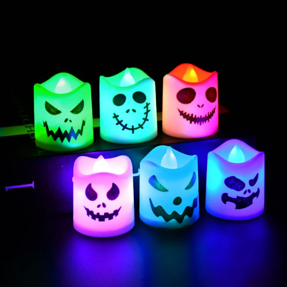 6Pcs/lot Led Halloween Ghost Pumpkin Candle Light Halloween Party Home Bar Decoration Multicolor Lamp Haunted House Horror Props