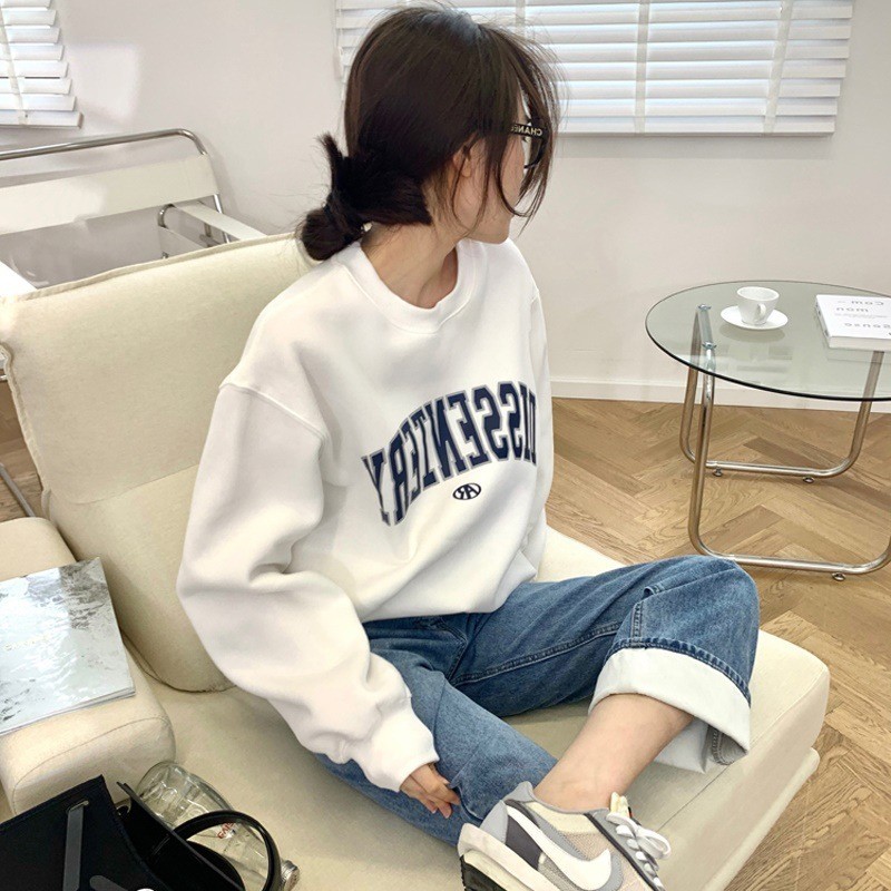 Thin Sweatshirt Women Autumn New Style Korean Version Round Neck Letter Print Loose Student Top Jacket Women's Trendy