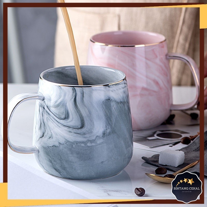 BC Ceramic Coffee Mug Marble 340ml Aesthetics Cup Nordic Unique Cute Gold Breakfast Cawan Seramik Murah Bercorak 大理石 杯子