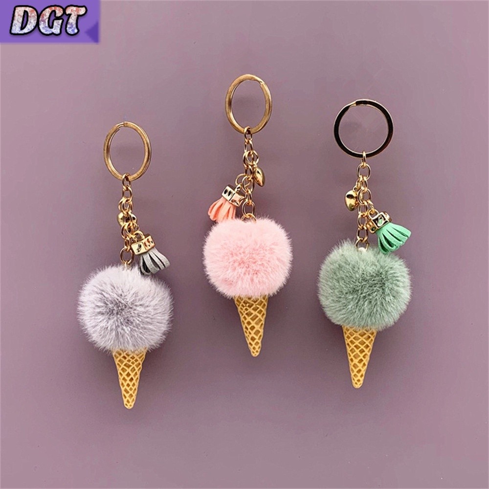 DGT Creative Ice Cream Pendant Keychain Cute Cartoon Keychain Plush Bags Hang Cone Car Key Chain Ring Bags Pendant