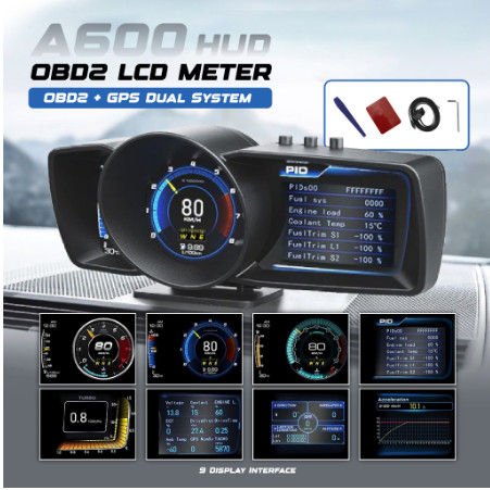 A600 OBD2 Meter Gauge Meter Car GPS Alarm Speed Head-Up LCD display Water temp RPM Turbo Boost HUD engine status