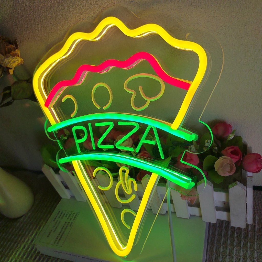Neon Light Food Poster Signage Tin Painting Pizza Burger Advertising Plaque for Restaurant Bar Club 