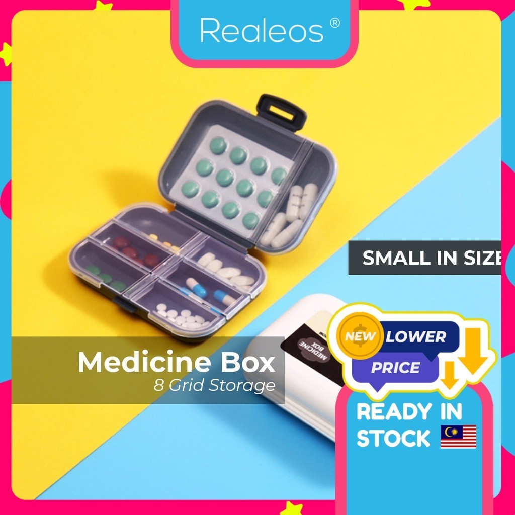 Realeos 8 Slots Medicine Box Pill Box Storage Tablet Case Dispenser Travel Portable Mini Organizer - HL002