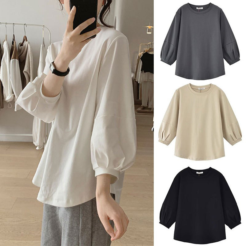 Korean version of women's long-sleeved T-shirt oversize cute large size women's casual loose style new fashion baju 长袖T恤
