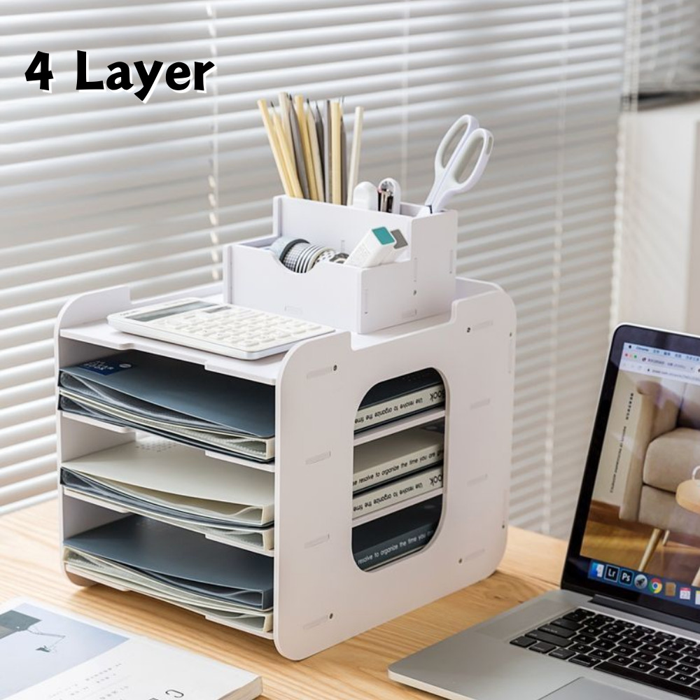 A4 Paper Tray File Document Tray Office Storage Desk Rack Stationery Box Rak Kertas Desktop Paper Organizer 多层文件架 STA03