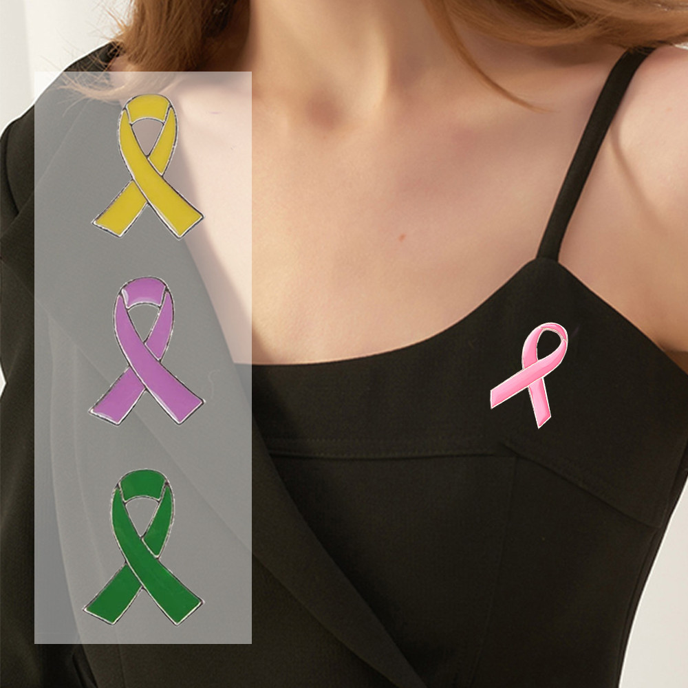 Colorful Ribbon Shaped Brooch Breast Cancer Awareness Enamel Lapel Pin AIDS Promotion Day Badge For Teen Girl Clothes Decor