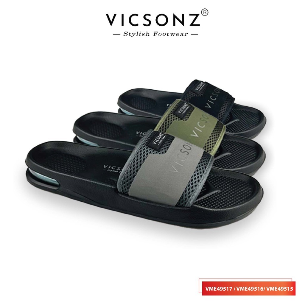 Vicsonz Men's Sandal VME49515/VME49516/VME49517 Black/Green/Grey - Sandal Lelaki Kasual Selipar
