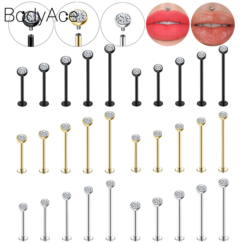 Bodyace Dimple Stud 1 Pc 16G Lip Stud Stainless Steel Lip Piercing Crystal Labret Stud Snake Bites Stud Dhalia Bite Lip Stud