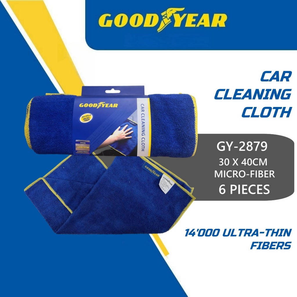 Goodyear GY-2879 6 Pieces Microfiber Cloths 30x40cm Car Cloth Set Wash Cleaning Drying Towel