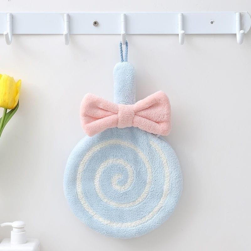 Hanging Hand Towel with LOLIPOP Motif Hanging Towel Thick, Soft Fur Cloth with Cute Characters Hand Towel waslap mmy