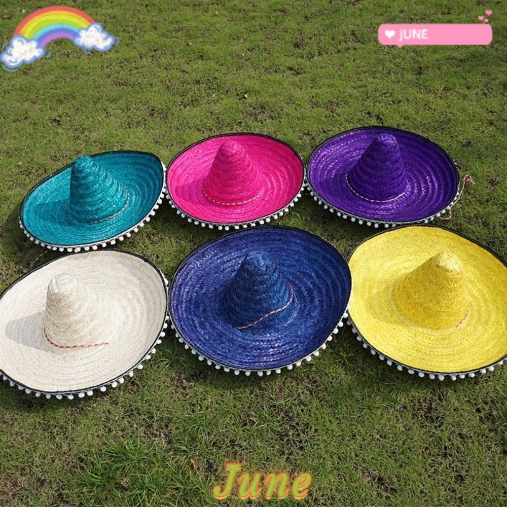 JUNE1 Straw Hats, Party Colorful Wide Brim Mexican Party Hat, Summer Decor Halloween Sombrero Sun Hat Women