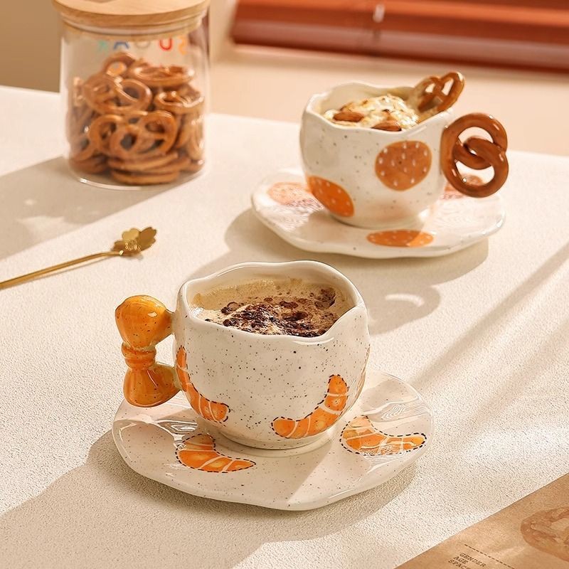 Cute artistic coffee mug set cookie shaped ceramic mug design sense niche water cup souvenir gift