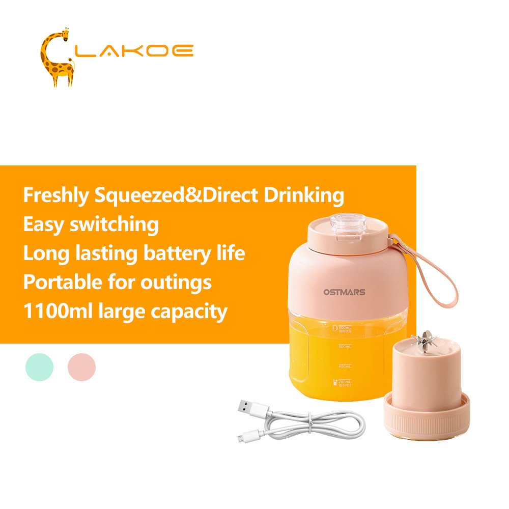 Lakoe 2 In 1 Mesin Jus Mudah Alih 1100ML Portable Fruit Juicer Fully Automatic Juicer Cup USB Charging Smoothie Blender