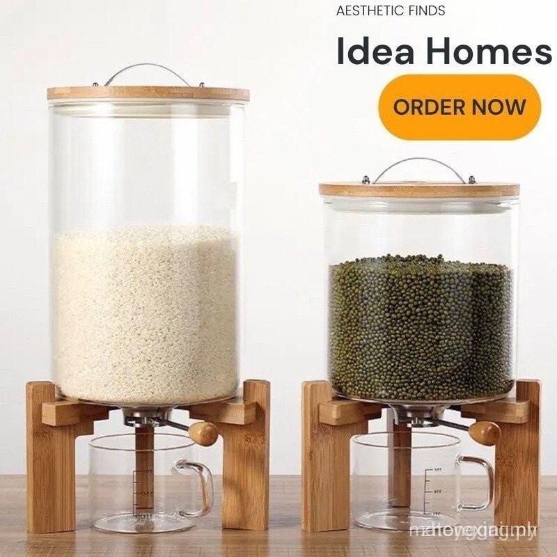 【In stock】IDEA HOMES Airtight Borosilicate Glass Rice Dispenser 7.5kg 5kg Kitchen Organizer Storage Container 0PG5 QCKI