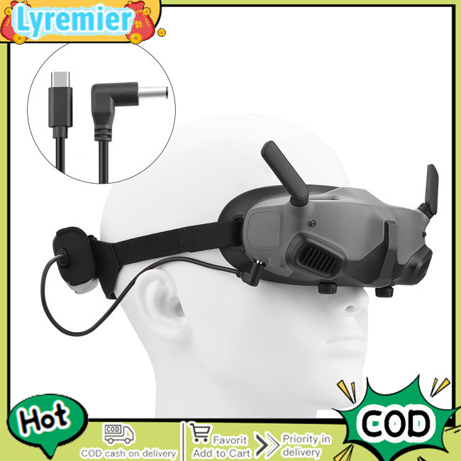 Megasale! Flight Goggles Battery Power Cable With Back Clip Compatible For Dji Avata Goggles 2 Glasses Accessories