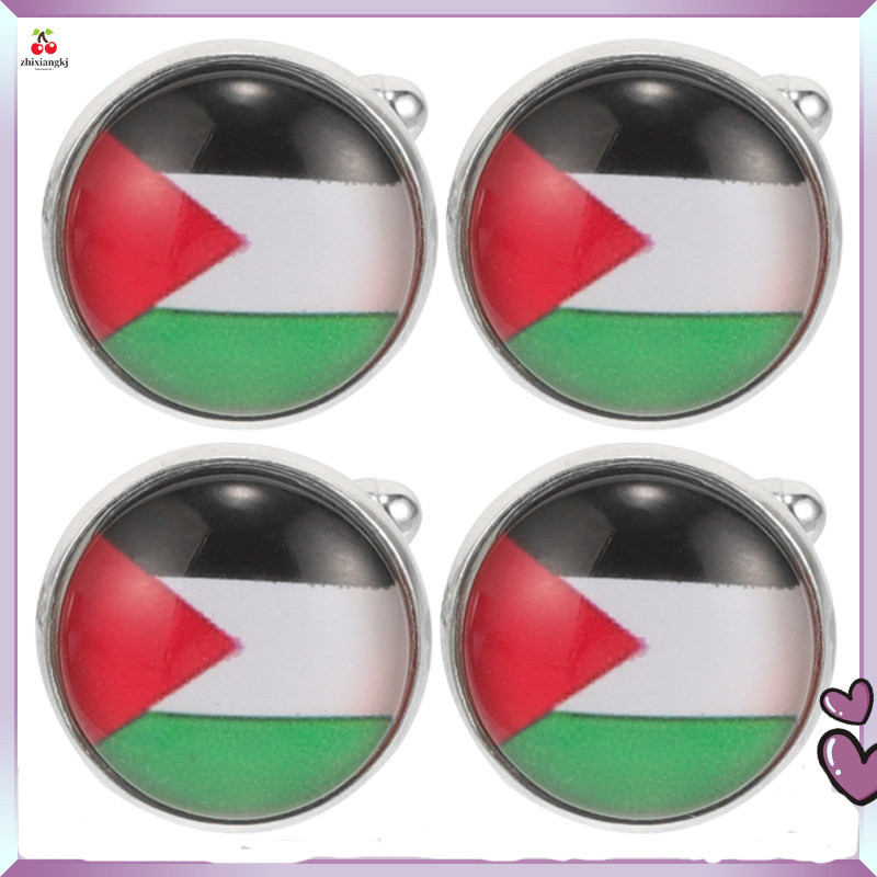 【Ready Stock】 4 Pcs Gift Mens Gifts Palestine Cufflinks Estinian Flag Suit Accessories Palestinian Sleeve Business Jewelry 2.00X1.80X1.80CM Zinc Alloy Dad Man zhixiangkj