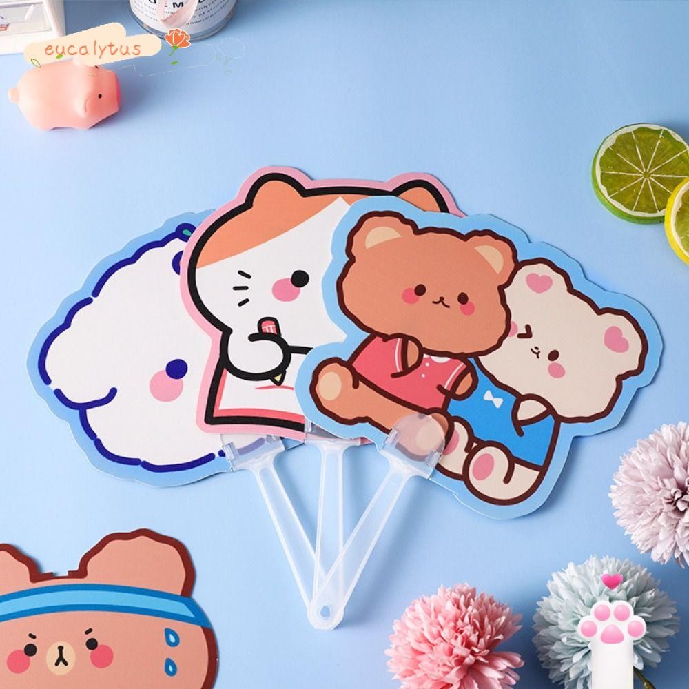 EU-FASHION Cartoon Fan, Rabbit Cartoon Mini Fans, Plastic Hand-cranked Cooling Fan Summer