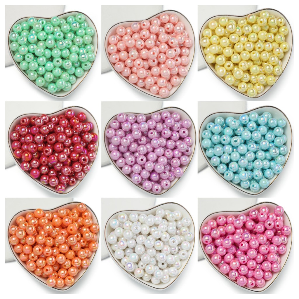 St.kunkka 6 8 10mm Rainbow AB Color Acrylic Beads Round Loose Beads For Making DIY Bracelet Necklace