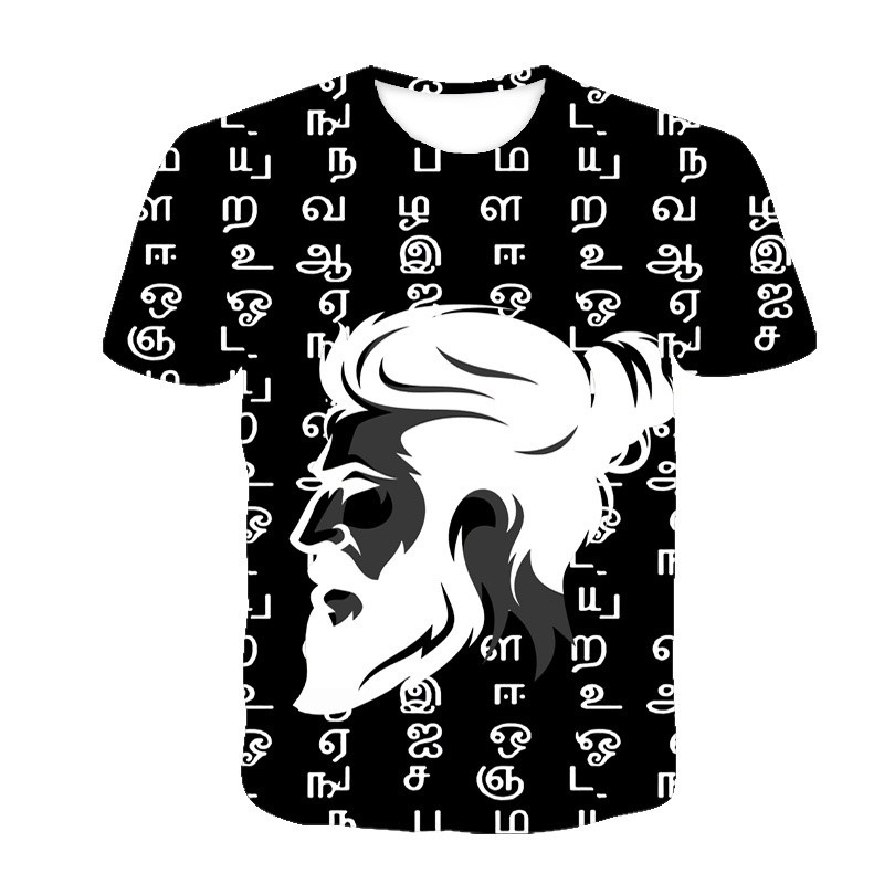 Summer New fashion loose style letter T-shirt men and women 3d print Tamil short sleeve shirt cartoon fashion tops