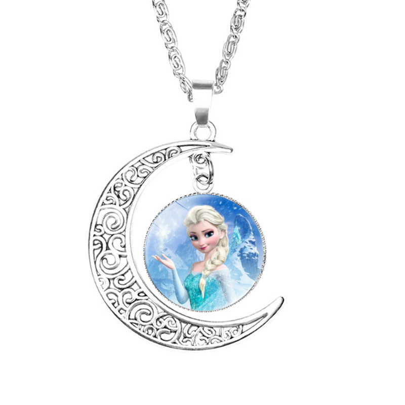 Children Cartoon Necklace Princess Elsa Anna Frozen Merchandise Accessories Time Gem Moon Pendant