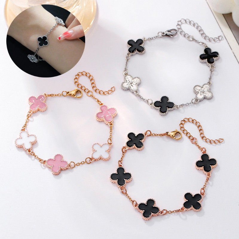 Lucky Clover Women's Hand Bracelets Double Sided Flowers Jewellery Gifts Stainless Steel Bracelet Gold Plated Bracelets