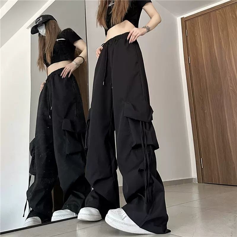 2025复古街头夏速干工装裤女休闲直筒阔腿宽松多口袋裤子薄男Wide Leg Pants Loose Long Cargo Pants Women Pants Many Pockets