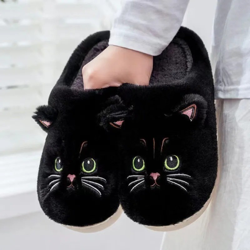 Cat Slippers Fluffy Furry Women Home Platform Slippers Men Winter Plush Slides Indoor Fuzzy Slippers Lovely Cotton Shoes