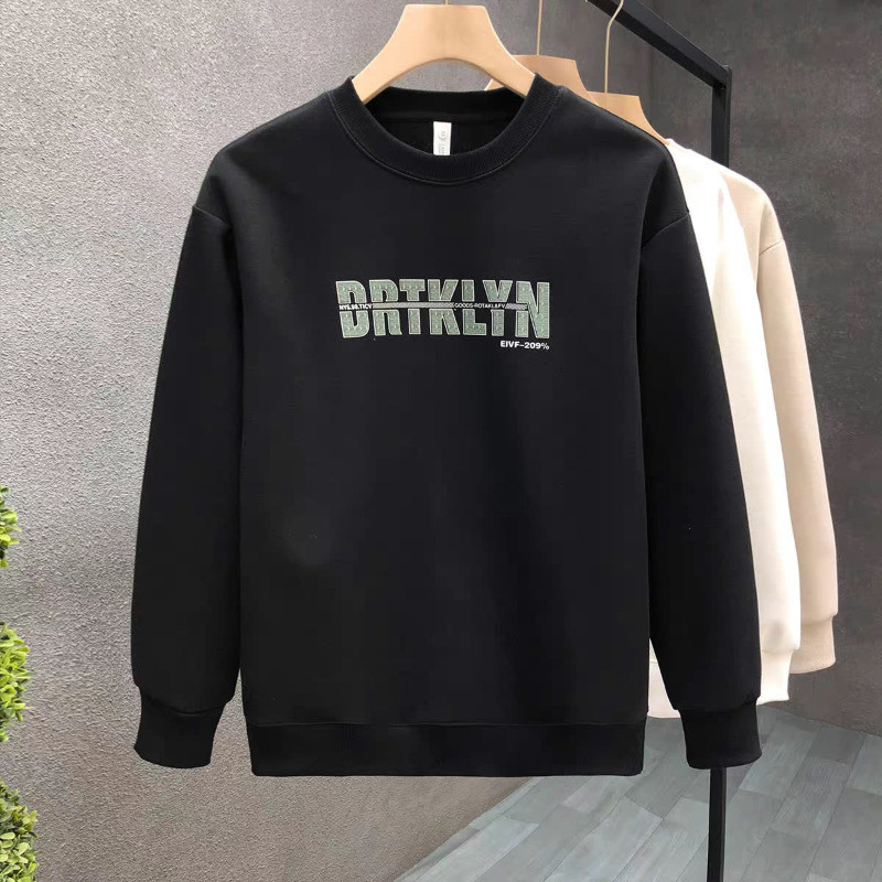 Oversized Sweater Men Retro Youth Velvet Round Neck Long Sleeve Sweater Campus Style Street Loose Wear Sweatshirt Men Long Sleeve T Shirt