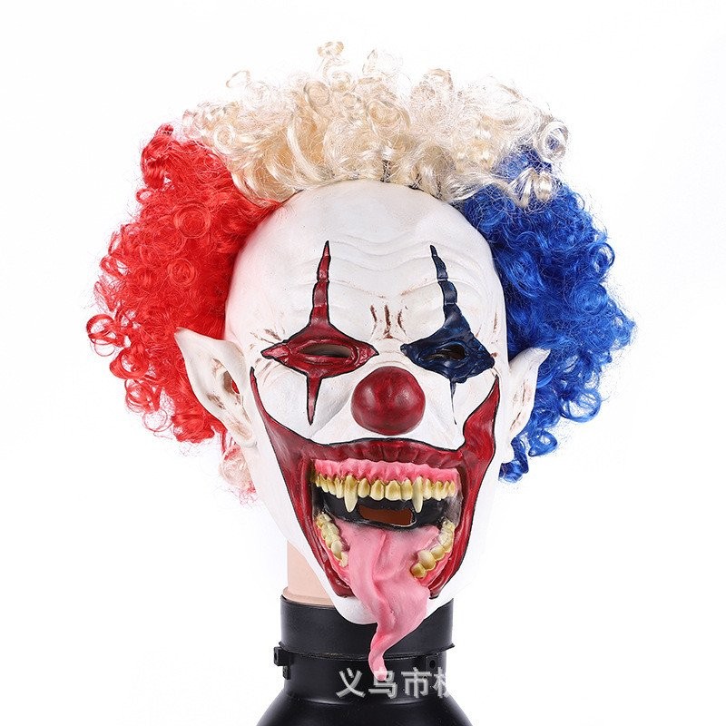 [Fast Shipping]Afro Curly Clown Latex Mask Halloween Foreign Trade Haunted House Horror Chamber Escape Ghost Latex Mask