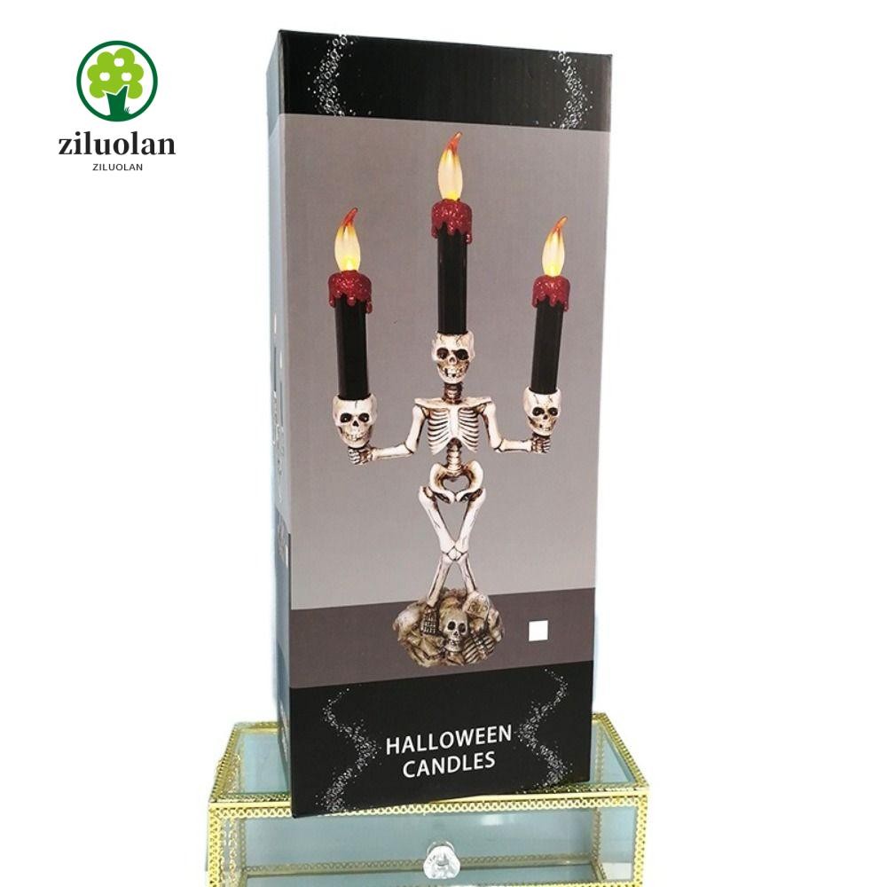 ZILUOLAN Skeleton Candlestick, Colorful Decorative Ghost Hand Candle Light, Trendy Horror Props Electronic Skeleton Ornament for Halloween