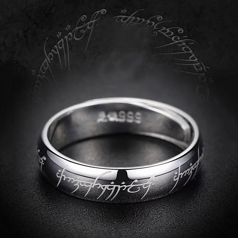 S999 Pure Silver Ring King Lord of the Rings ins Trendy Cool Hip Hop Simple Men's Ring