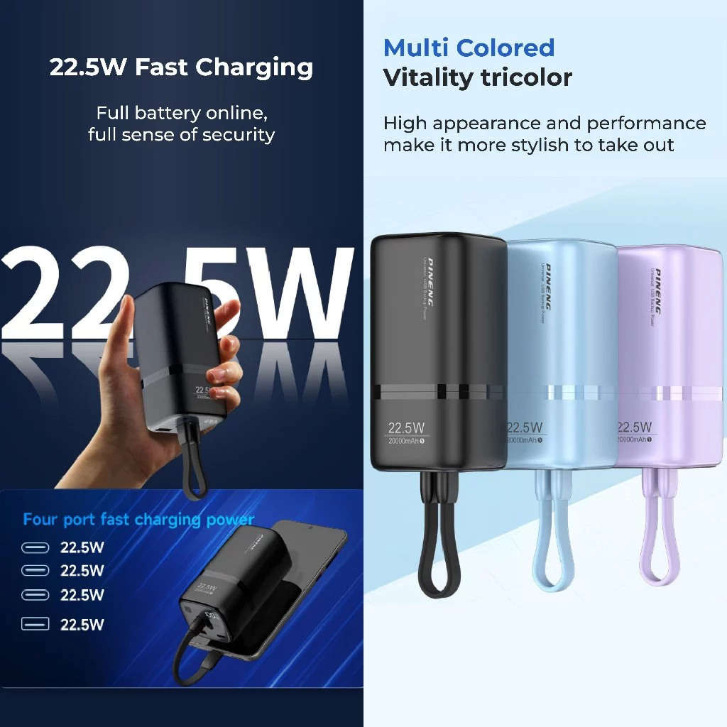 PINENG PN739PD MINI FAST CHARGE / PN739SPD BUILD-IN CABLE 22.5W 20000MAh FAST CHARGING PORTABLE POWE