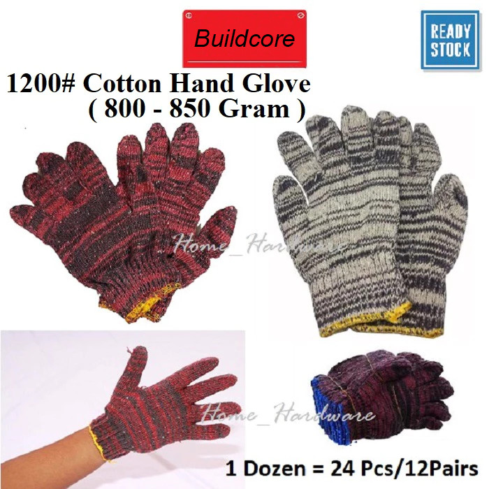 A pair 800-850gram+- 1200 Glove Cotton Knitted Gardening Sarung Tangan Kain 手套 (colour random)