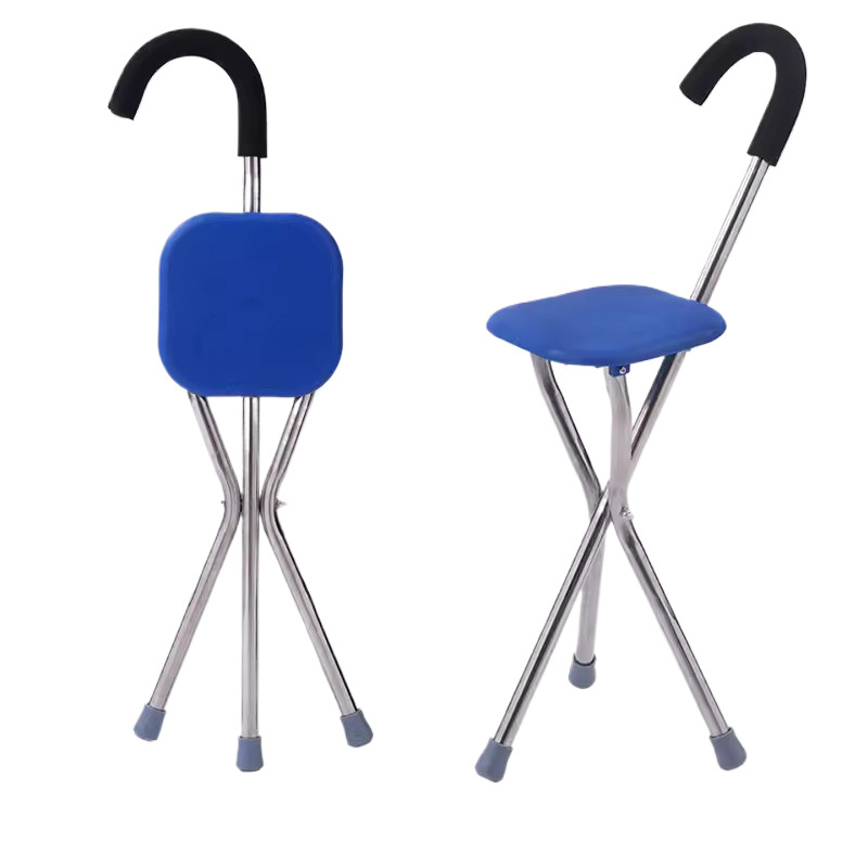 Cane Stool Thickened Stainless Steel Elderly Outdoor Travel Cane Chair、walking aid、walking cane、tongkat orang tua、tongkat lipat、tongkat 4 kaki、Foldable walking stick for elderly、tongkat kaki 4、拐杖椅子