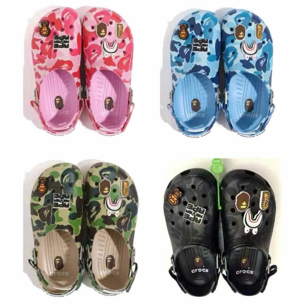Crocs Sandals for men and women Unisex Couple green Blue Pink Black Bape YABL