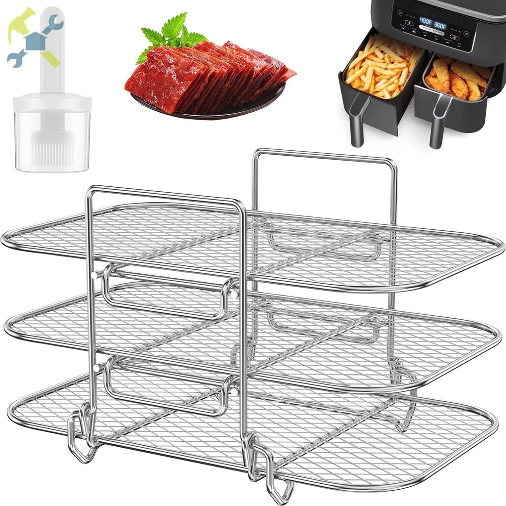 3 Layer Air Fryer Rack 304 Stainless Steel Air Fryer Grilling Rack Dehydrator Rack Grilling Rack with Oil Brush with Bottle SHOPCYC3392