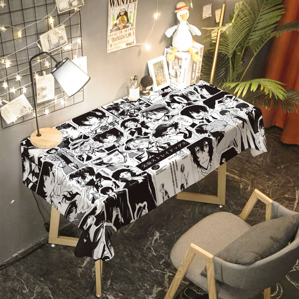 Black and white comic tablecloth Chainsaw Man Attack on Titan peripheral dormitory tablecloth rental Black white comic tablecloth Chainsaw Man Attack on Titan Merchandise dormitory tablecloth rental House Table Decoration Cloth 8.3