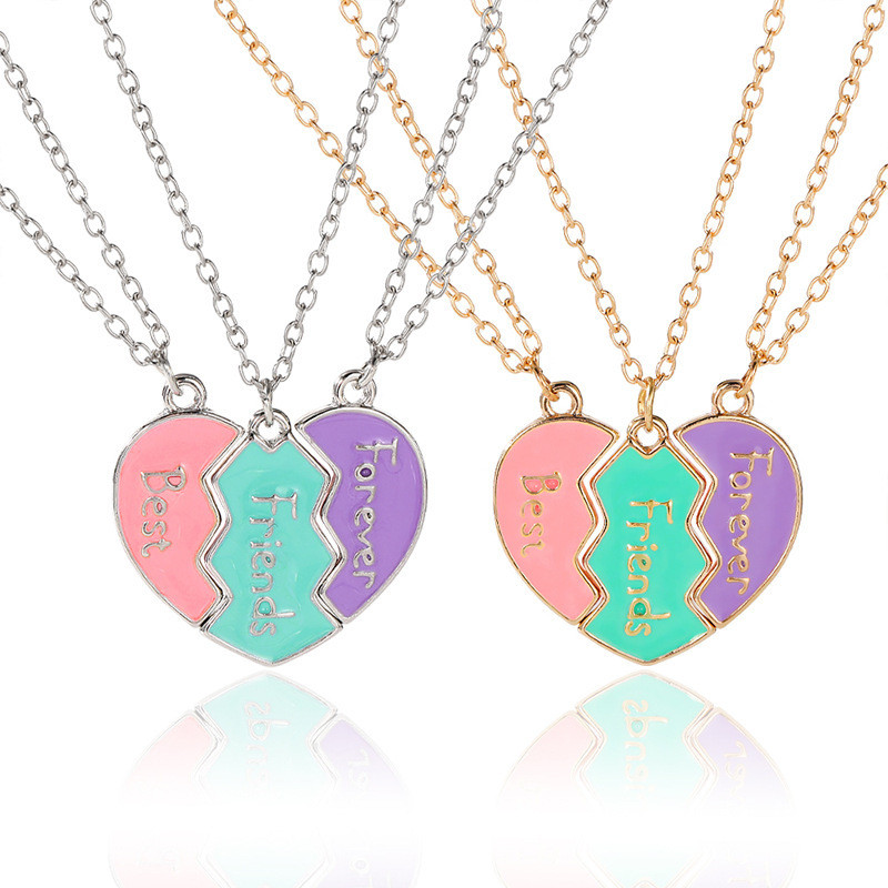 1 Set Gifts Best Friend Forever Necklace For 3 Girls Matching Heart Pendant BFF Necklaces For Sister Birthday Friendship Jewelry