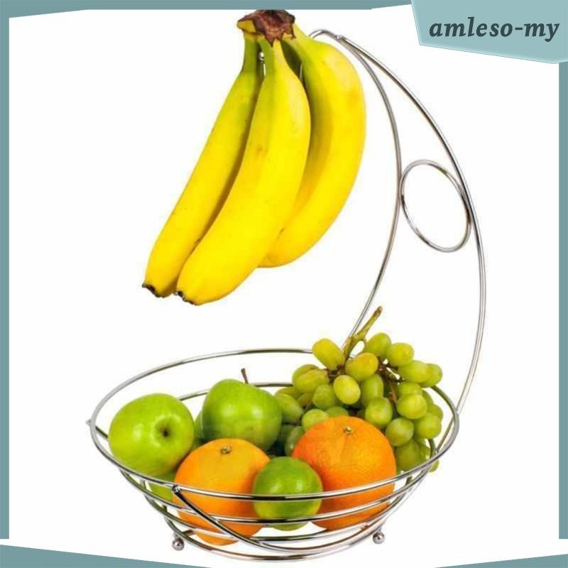 [AmlesoMY] Chrome Banana Hanger Tree Holder Fruits Bowl Hammock Storage Bowl Stand Hook,