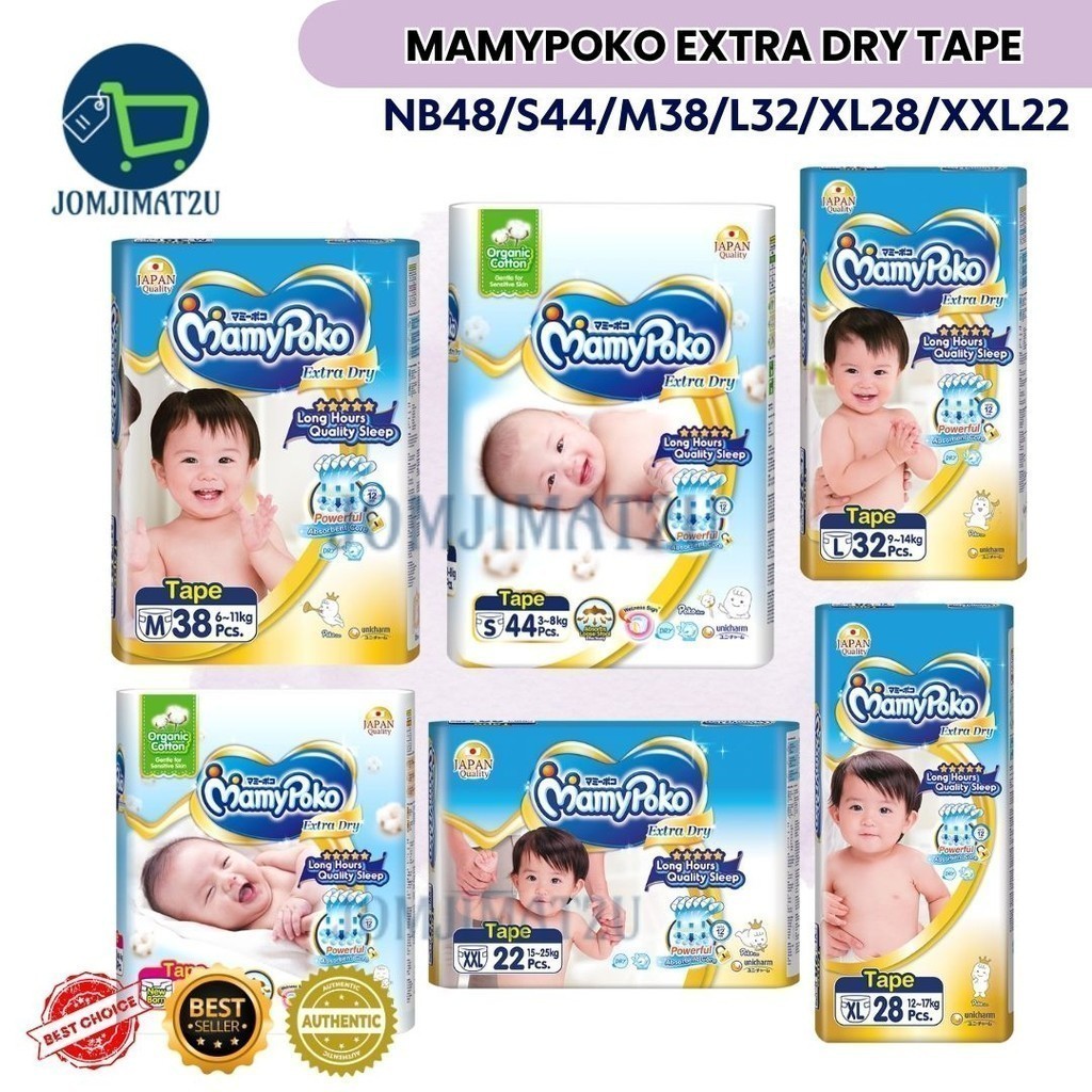 Mamypoko Extra Dry Tape (nb44, S38, M34, l30xl26, xxl22