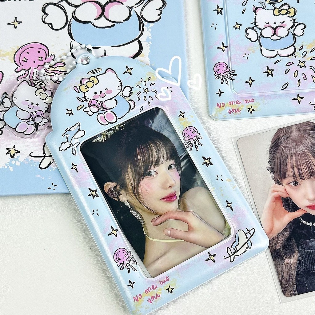 Ins Blue Fireworks Kitten 3 Inch Card Holder Summer Style Small Card Card Holder Cute Idol Storage Card Holder